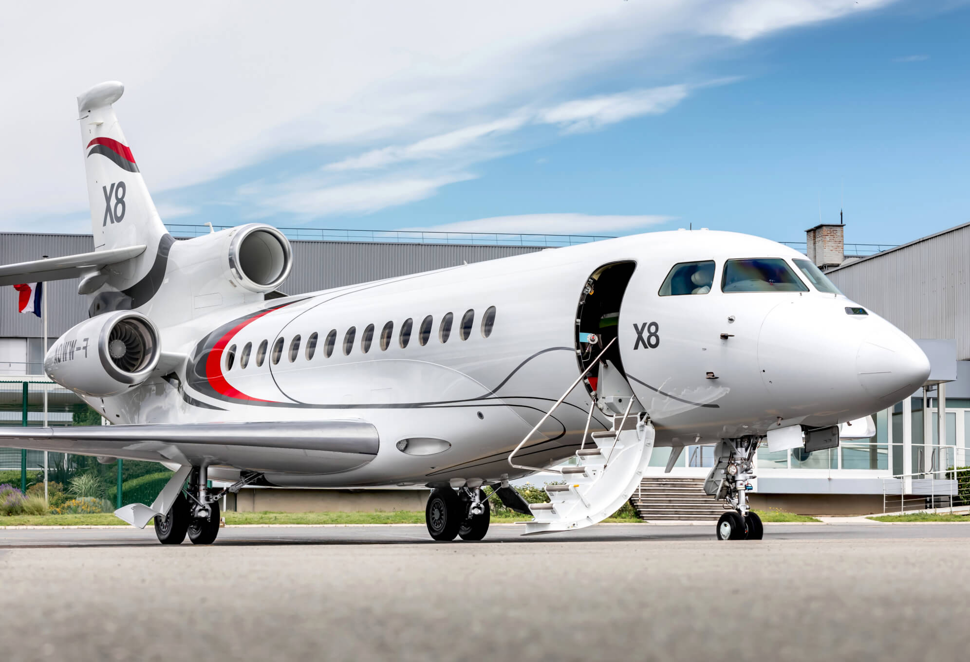 Private jet with stairs open