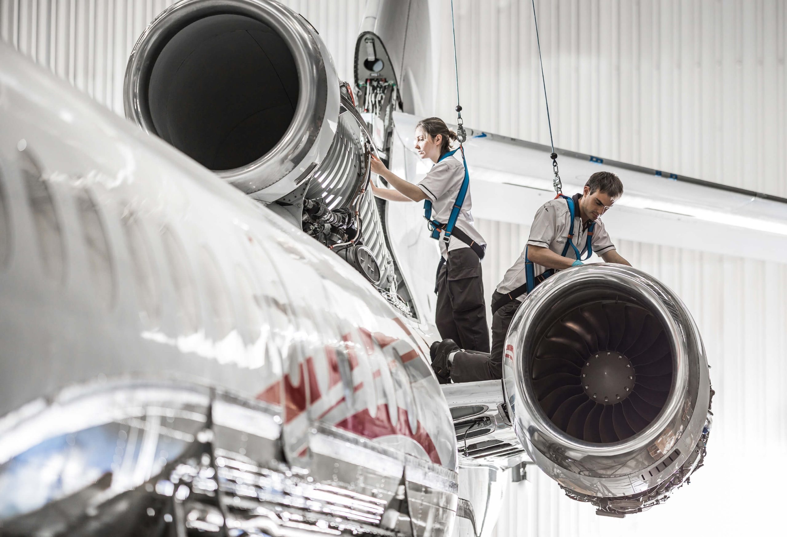 Engineers working on an airplane