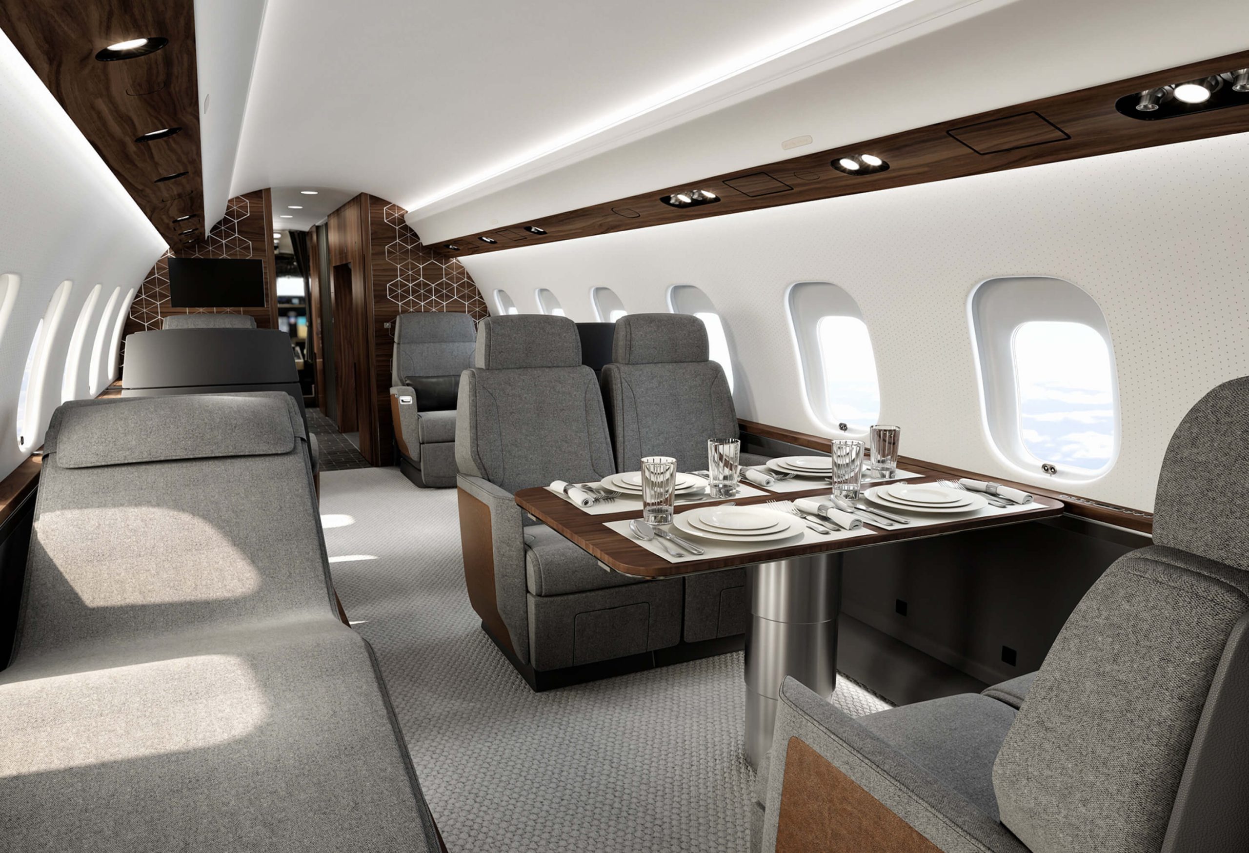 Luxury private airplane with set table